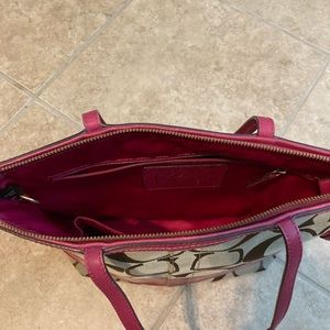 Coach Pink & khaki Signature Stripe Tote Purse